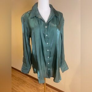 Anthropologie Shimmering Teal Button Down Shirt